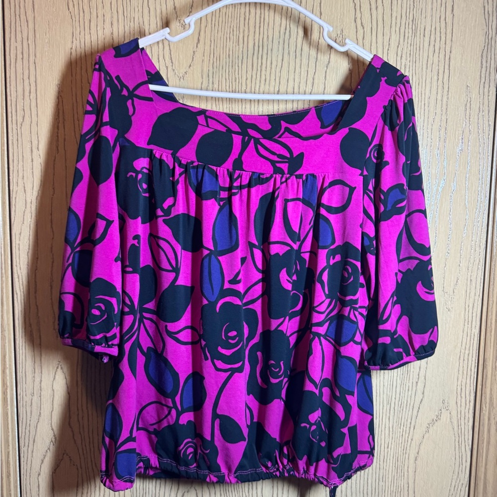 Worthington Pink and Black Floral Blouse